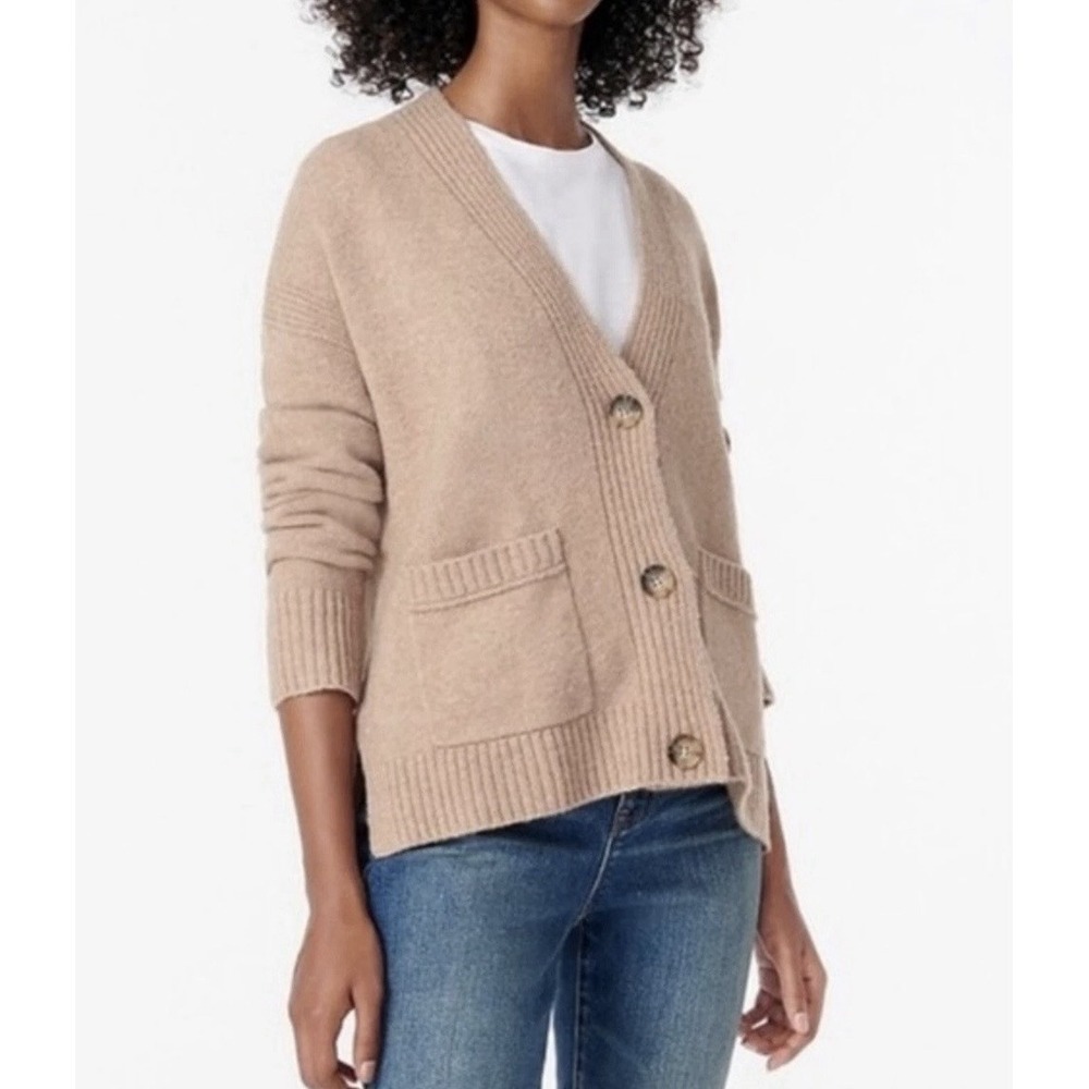 J Crew Cropped Cardigan Sweater Supersoft Beige Wool Alpaca Women's Large